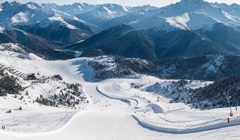 Pistas nevadas de la estación de esquí de Candanchú en un día claro de invierno